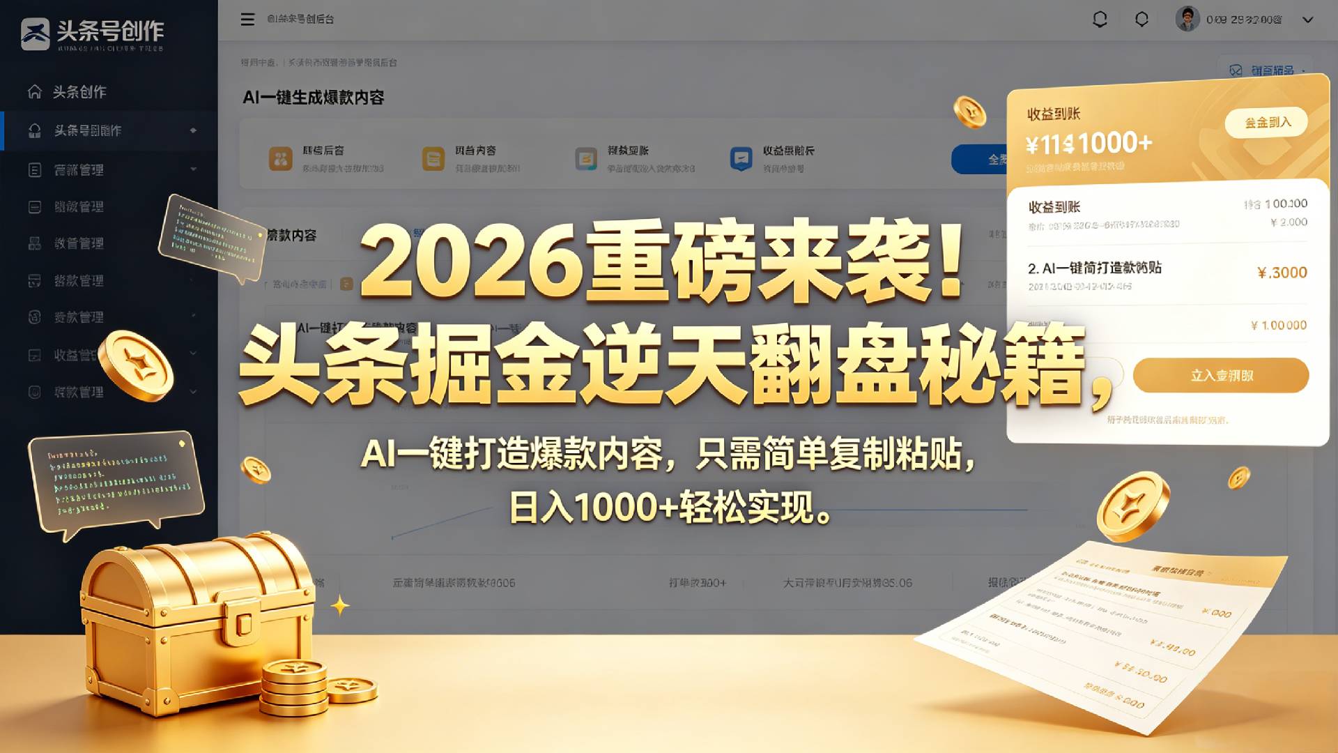 2026 重磅来袭!头条掘金逆天翻盘秘籍,AI 一键打造爆款内容,只需简单复制粘贴,日入 1000 + 轻松实现!